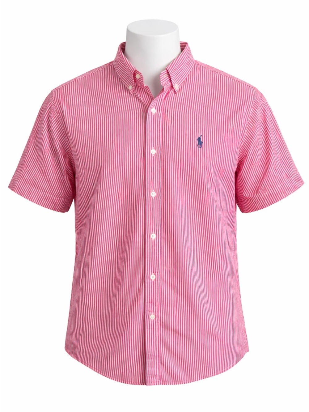 Size XL Ralph Lauren Men’s Striped Button Down Short Sleeve Shirt Red White